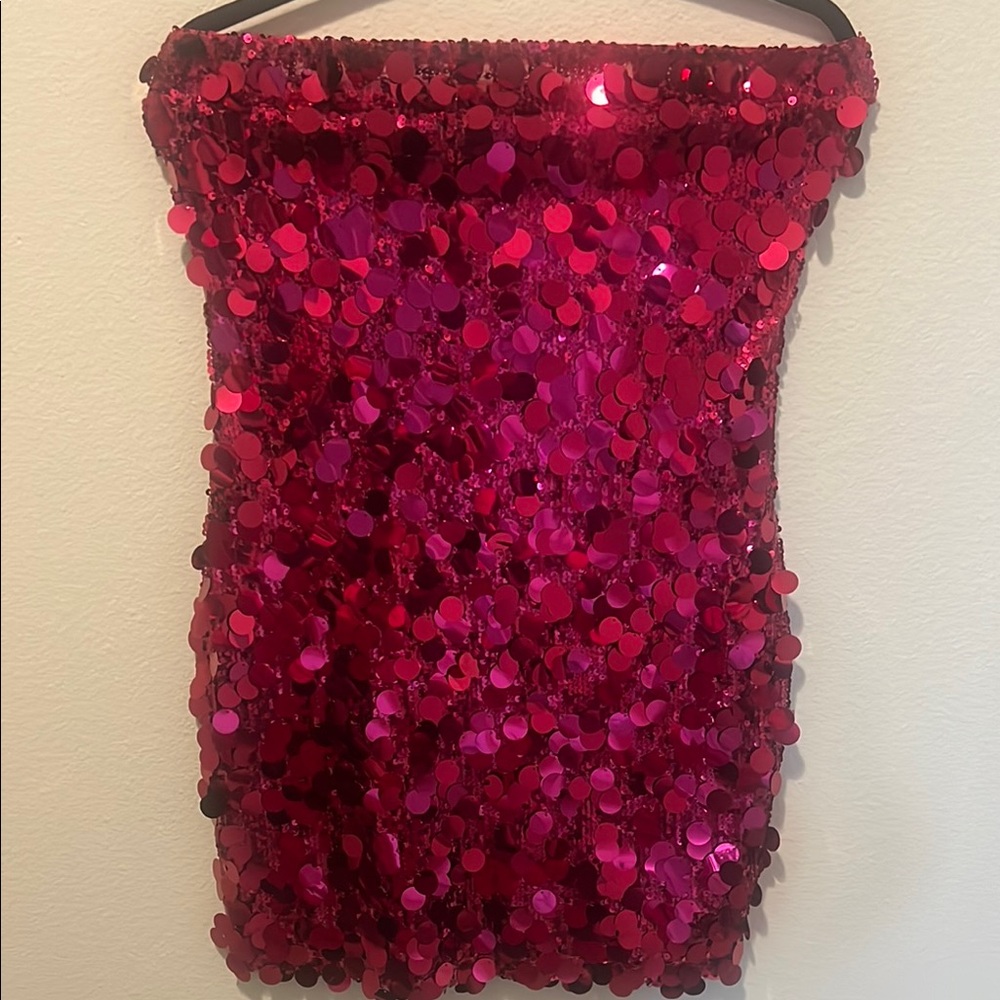 Fuchsia Sequin Strapless Mini Dress